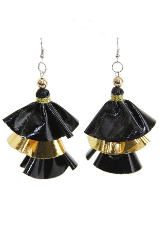 Black Gold Metallic Cloth 3 Tier Hook Earrings