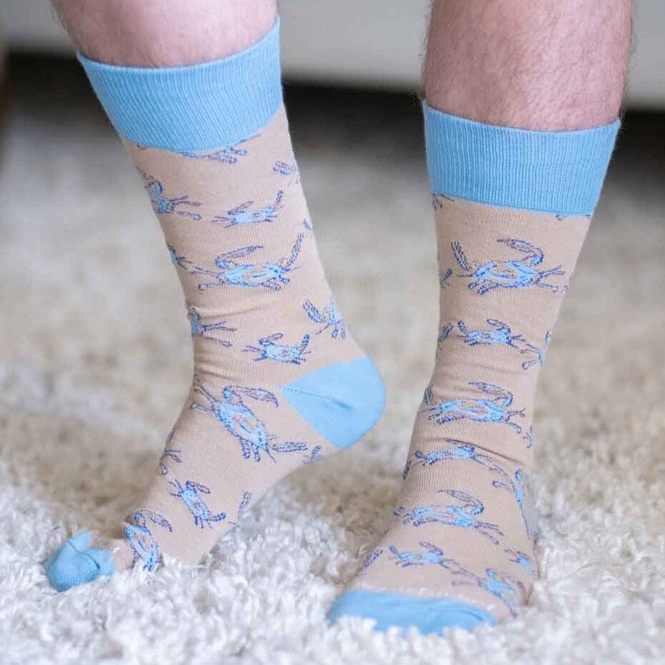 Men's Crab Socks Tan and Blue