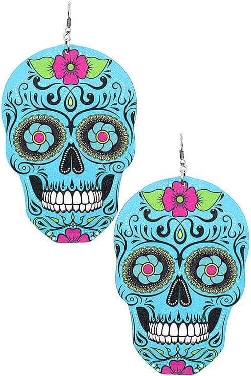 Turquoise Skull Wood Earrings