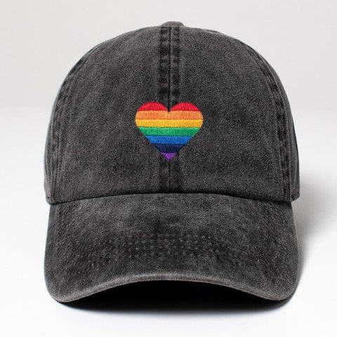 Rainbow Heart Baseball Hat - Black