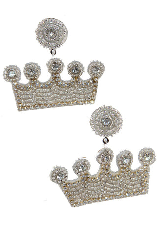 Beaded Queen Crown Earrings