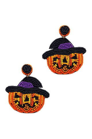 Halloween Pumpkin Witch Beaded Earrings