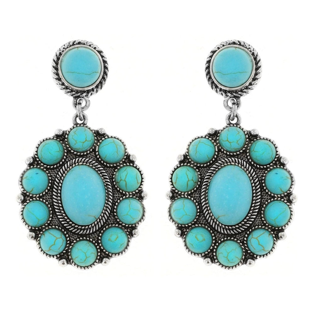 Silver Strike Silver Oval with Turquoise Stones Earrings