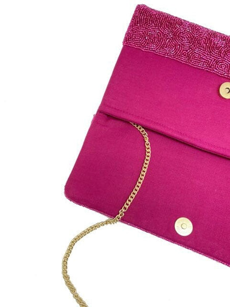 Pink Champagne Beaded Clutch Bag