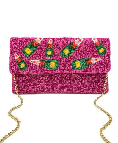 Pink Champagne Beaded Clutch Bag