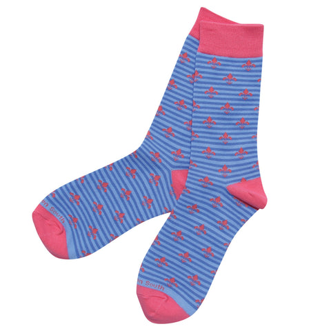 Fleur De Lis Stripe Socks- Pink & Blue