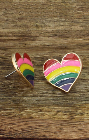 Gold Rainbow Heart Stud Earrings