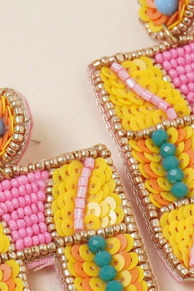 Pink & Yellow Square Beaded Earrings