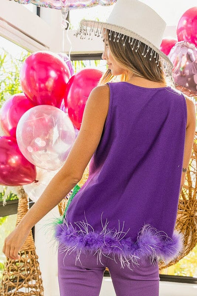 Mardi Gras Stripped Sequin Feather Top
