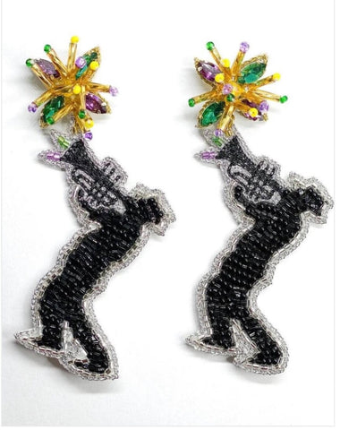 Mardi Gras Jazz Musician Beaded Dangle Earrings