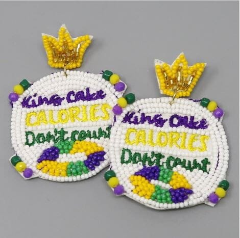 Mardi Gras King Cake Calories Don't Count Earrings
