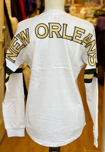 New Orleans Saints T-Shirt - White Stripped Long Sleeve Tee