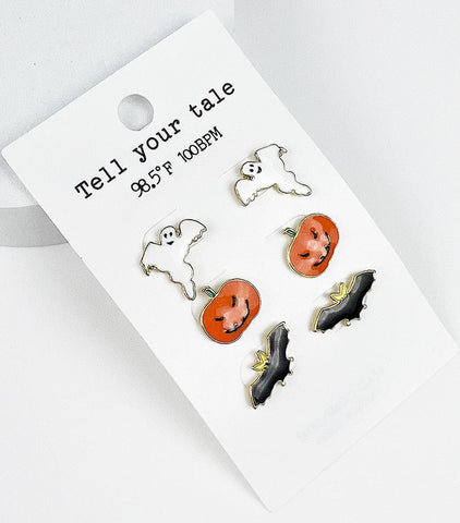 3 Set Halloween Stud Earrings - Bat
