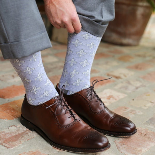 Men's Royal Grey Fleur de Lis Socks