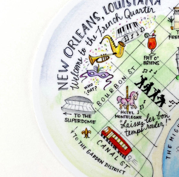 New Orleans round vinyl sticker map