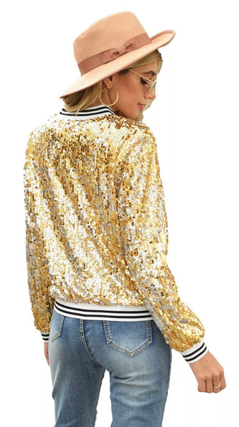 Gold Sequin Bomber Game Day Jackets
