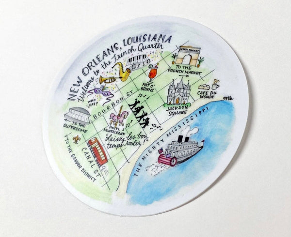 New Orleans round vinyl sticker map