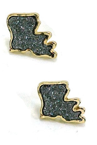Black Glitter Louisiana Stud Earrings