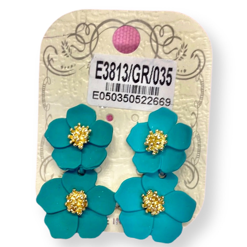 Teal Flower Earrings