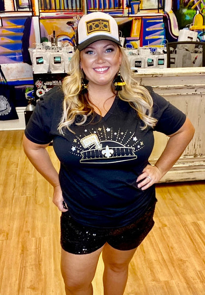 Black Sequin Drawstring Shorts
