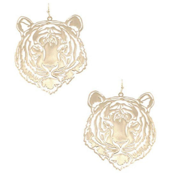 Gold Dangle Tiger Earrings