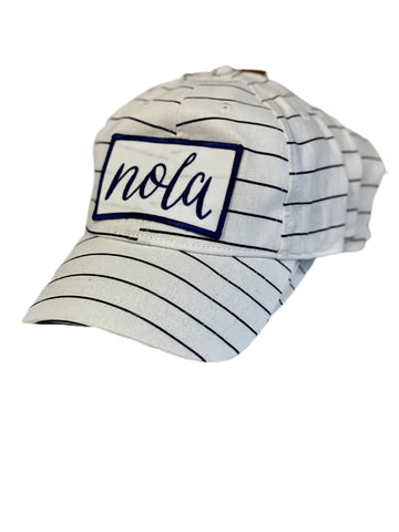 NOLA White & Navy Striped Hat