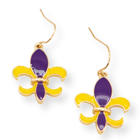 Tiger Earrings - Fleur de Lis Earrings in Purple/Yellow